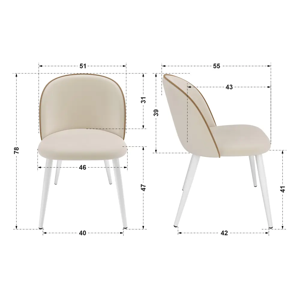 Фото 9 Стул Milavio Лори Лайт AMO-1/AMO-7Б 46x78x55 см велюр цвет бежевый/белый