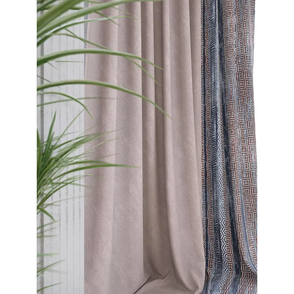 Фото 2 Комплект штор на ленте Helga Рилирост репс 440x280 см цвет бежевый/коричневый/оранжевый/золотистый HH541038