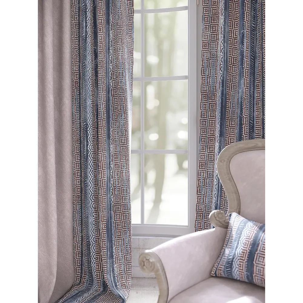 Фото 3 Комплект штор на ленте Helga Рилирост репс 440x280 см цвет бежевый/коричневый/оранжевый/золотистый HH541038