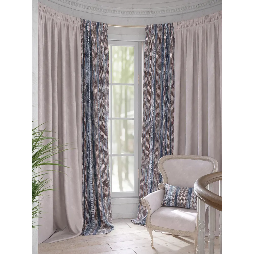 Фото Комплект штор на ленте Helga Рилирост репс 440x280 см цвет бежевый/коричневый/оранжевый/золотистый HH541038