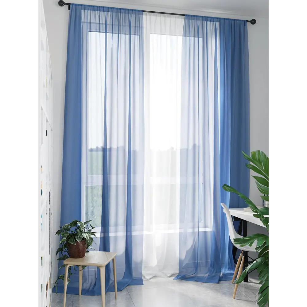 Фото Тюль на шторной ленте Helga "Мирела" 300x280 см цвет синий