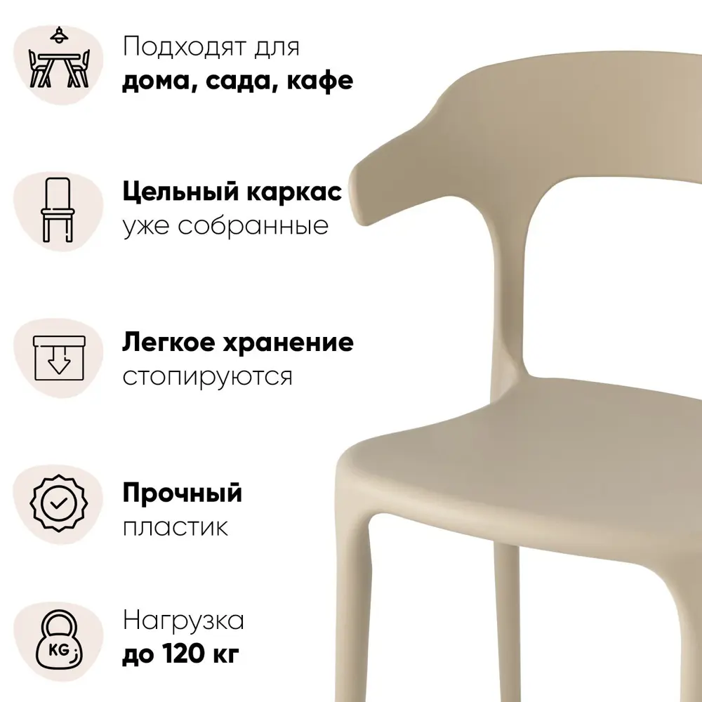 Фото Комплект кухонных стульев 2 шт Стул груп Neo 76x51x46 см пластик цвет бежевый Фото Комплект кухонных стульев 2 шт Стул груп Neo 76x51x46 см пластик цвет бежевый