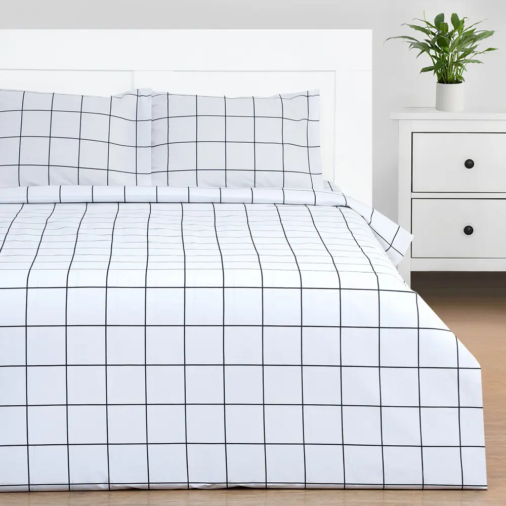 Фото Комплект постельного белья Этель Клетка бязь семейный наволочки 50 x 70- 2 шт цвет белый