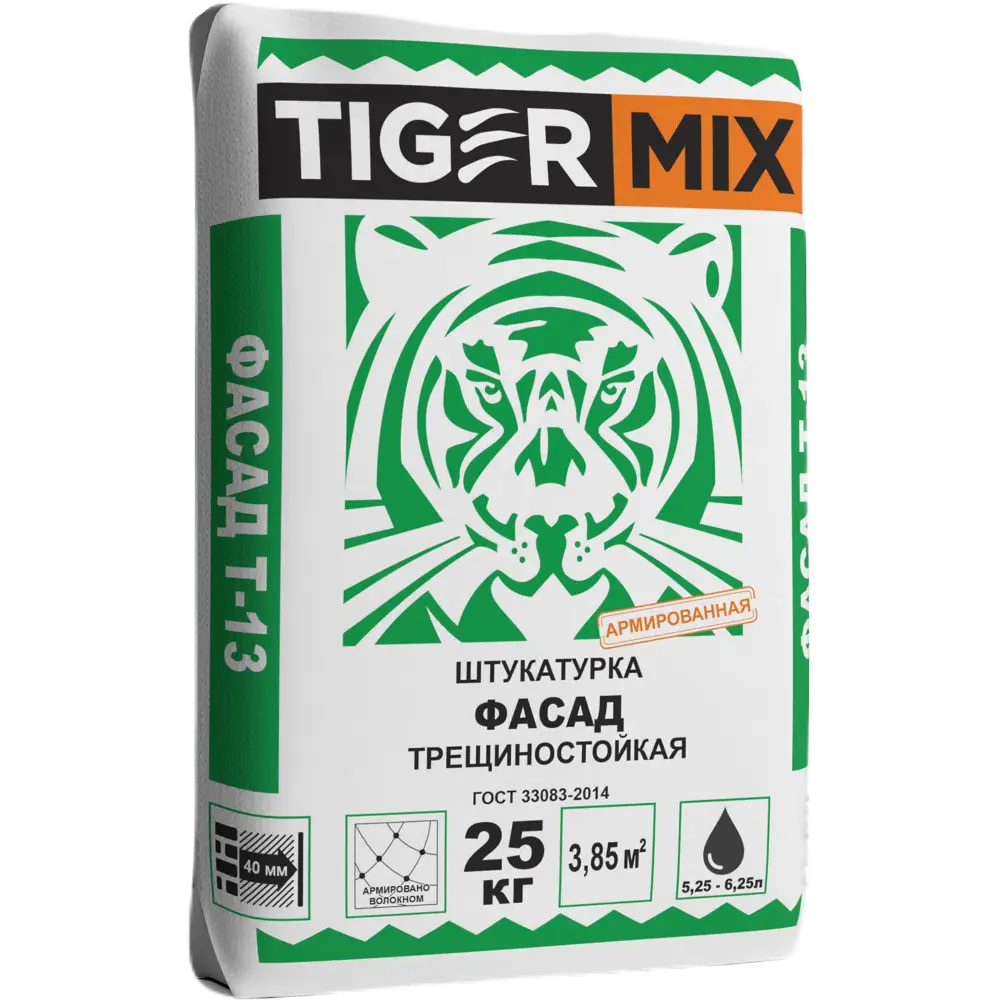 Фото Штукатурка цементная Tigermix Т-13 25 кг Фото Штукатурка цементная Tigermix Т-13 25 кг