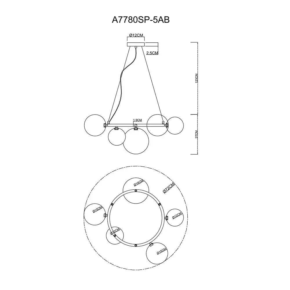 Фото 4 Люстра потолочная ARTE LAMP A7780SP-5AB A7780SP-5AB 5 ламп 10 м² цвет бронза Фото 4 Люстра потолочная ARTE LAMP A7780SP-5AB A7780SP-5AB 5 ламп 10 м² цвет бронза