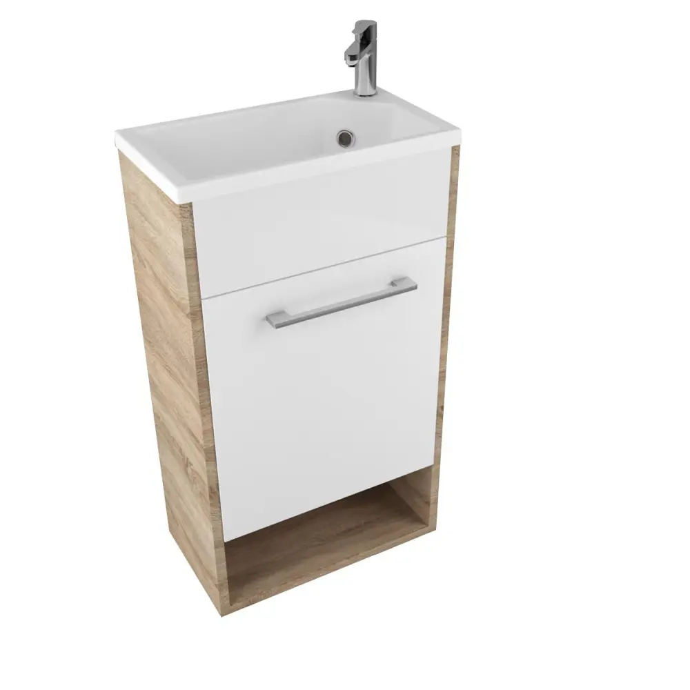 Фото Тумба под раковину подвесная с раковиной 1Marka Lira 40 см цвет дуб Сонома/белый У85919 Фото Тумба под раковину подвесная с раковиной 1Marka Lira 40 см цвет дуб Сонома/белый У85919