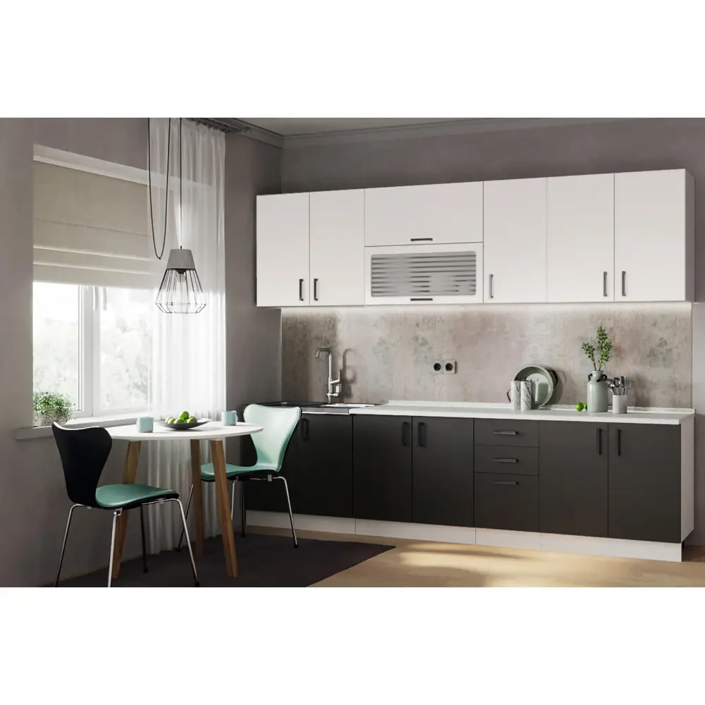 Фото Кухонный гарнитур Simaland Тиффани 260x80x50 см ЛДСП цвет белый/антрацит