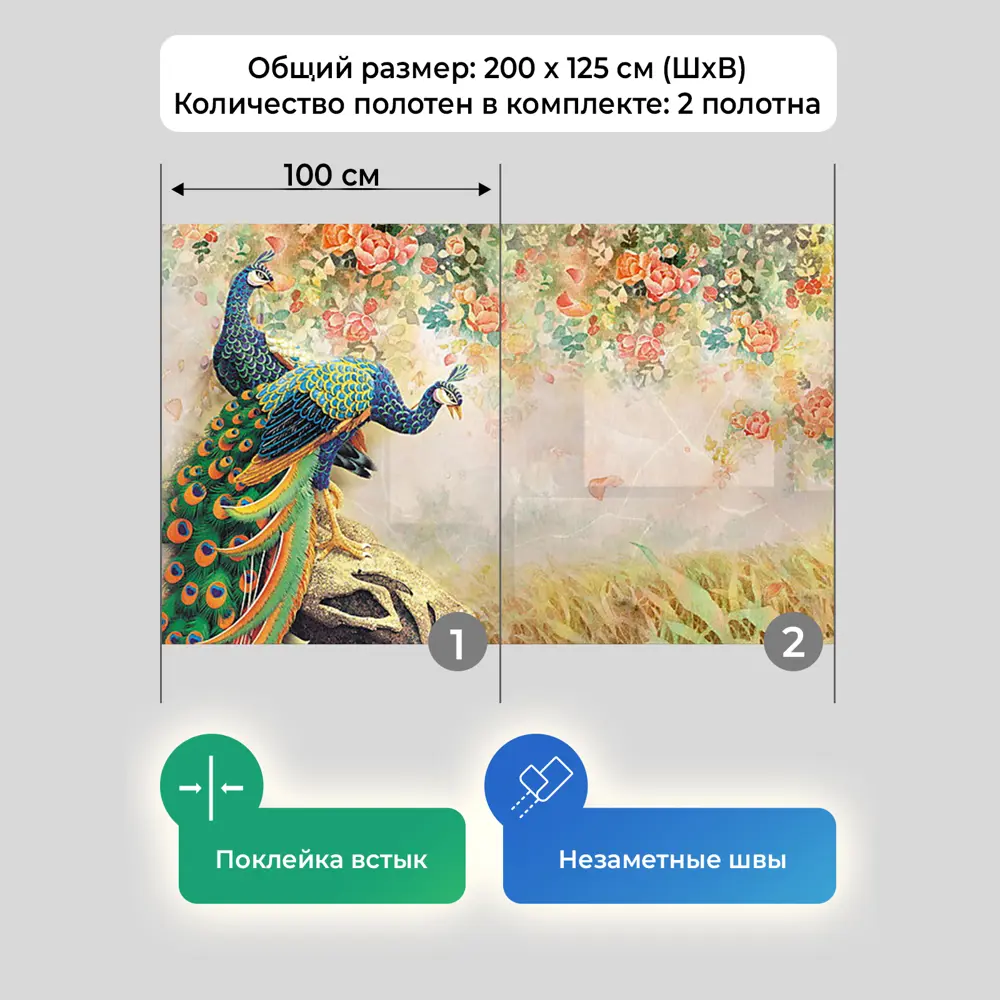 Фото 4 Фотообои флизелиновые Первое ателье 200x125 см Павлины на камне pw95343-2 Фото 4 Фотообои флизелиновые Первое ателье 200x125 см Павлины на камне pw95343-2