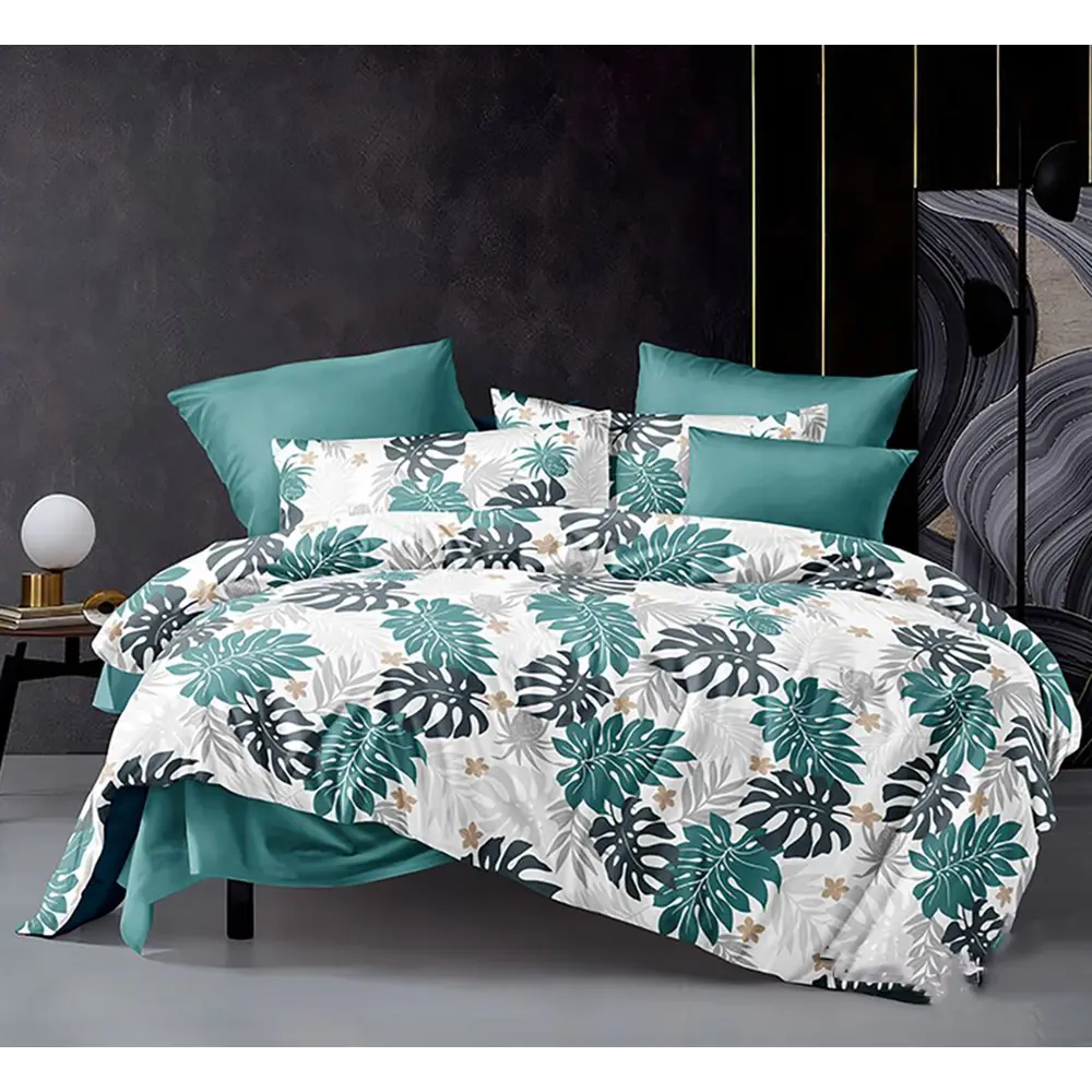 Фото Простыня Home mercury Папоротник 6 основа 145x214 см поплин без резинки цвет зеленый