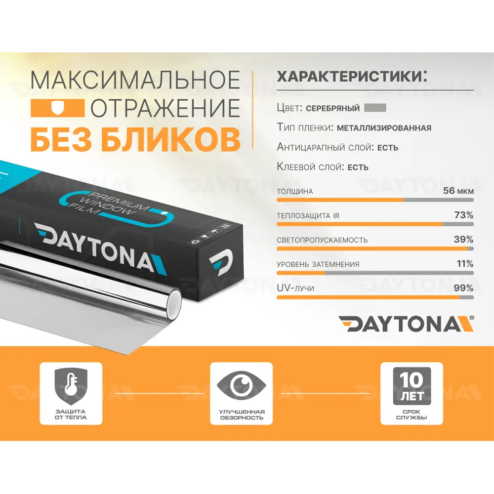 Фото 6 Пленка самоклеящаяся для стекла Daytona MP1148075030 0.75x3 м, цвет серебристый Фото 6 Пленка самоклеящаяся для стекла Daytona MP1148075030 0.75x3 м, цвет серебристый