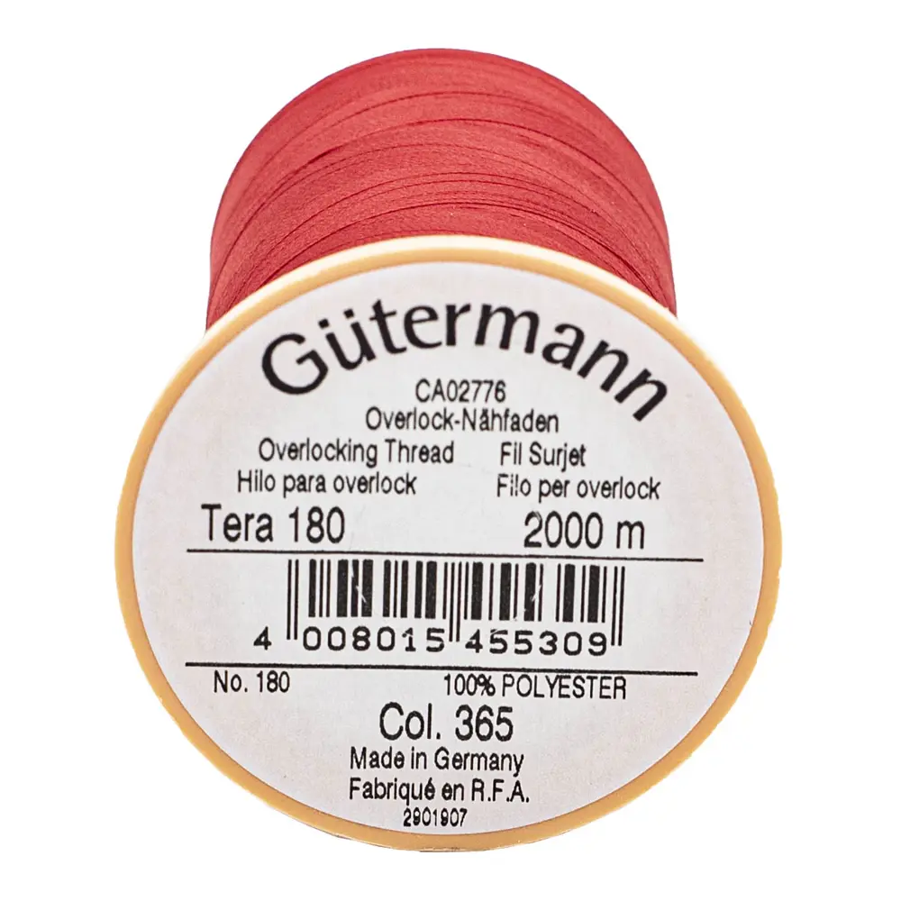 Фото 2 Нить Tera 180 оверлочная Gutermann 2000м 100% п/э 365 ярко-алый цвет Фото 2 Нить Tera 180 оверлочная Gutermann 2000м 100% п/э 365 ярко-алый цвет