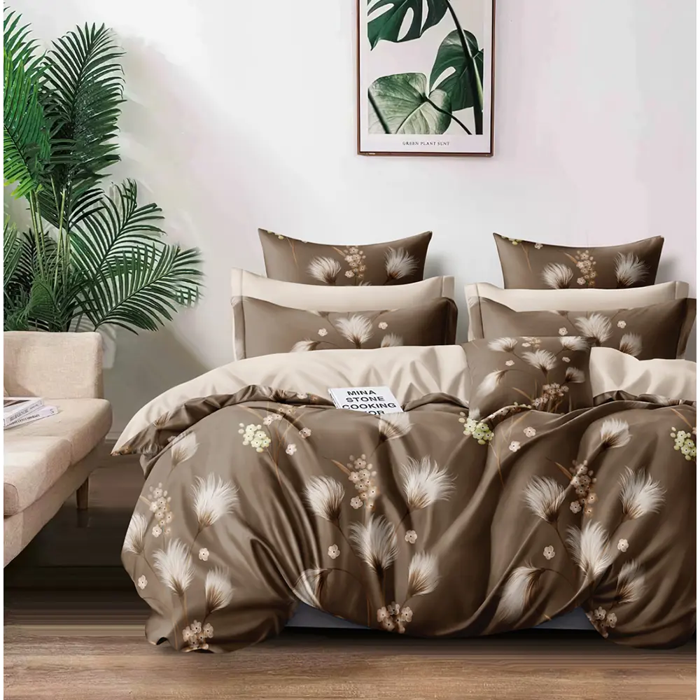 Фото Простыня Home mercury Букет чародейки основа 145x214 см поплин без резинки цвет коричневый