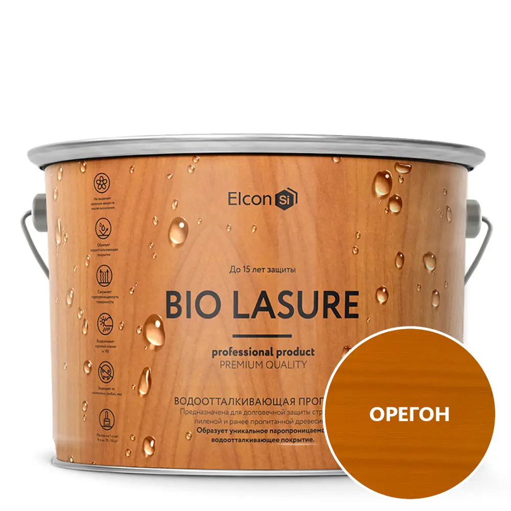 Фото Водоотталкивающая пропитка для защиты дерева Elcon Bio Lasure цвет орегон 9 л Фото Водоотталкивающая пропитка для защиты дерева Elcon Bio Lasure цвет орегон 9 л