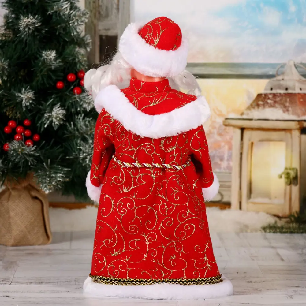 Фото 4 Новогодняя фигура Зимнее Волшебство Дед Мороз Кудрявая борода красный двигается 37 см