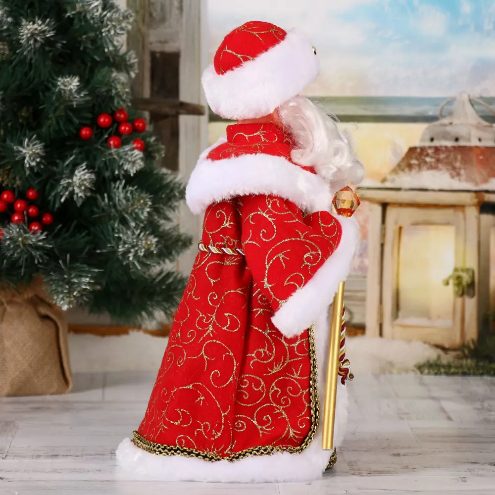 Фото 3 Новогодняя фигура Зимнее Волшебство Дед Мороз Кудрявая борода красный двигается 37 см