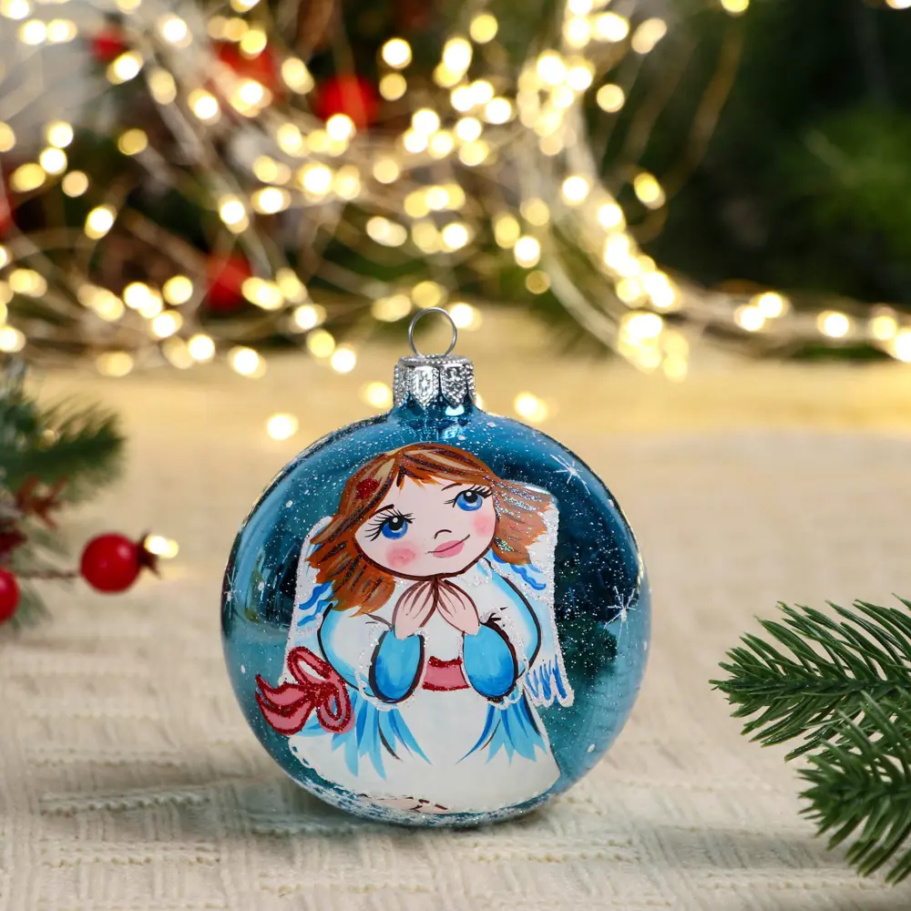 Фото Елочный шар Винтажный шар 7077082 8 см стекло синий Фото Елочный шар Винтажный шар 7077082 8 см стекло синий