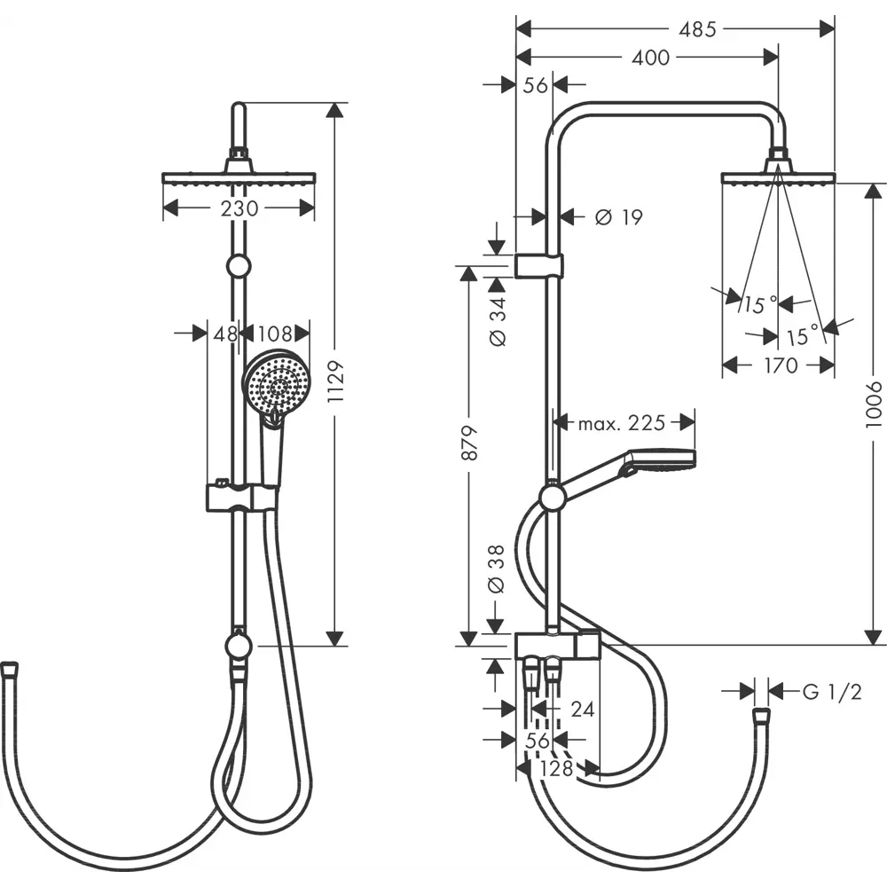 Фото 2 Душевая система Hansgrohe Showerpipe 230 1jet Reno 26282670, 112.9 см Матовый Черный Фото 2 Душевая система Hansgrohe Showerpipe 230 1jet Reno 26282670, 112.9 см Матовый Черный