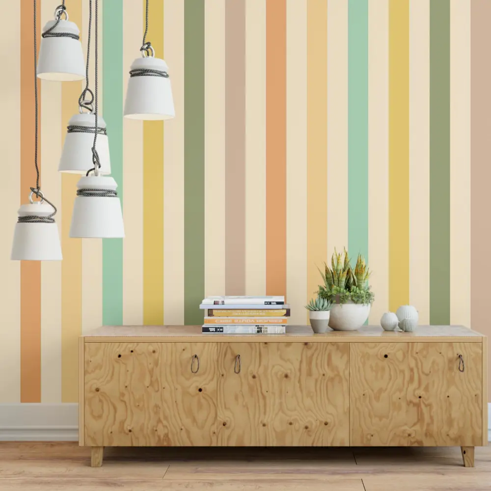 Фото Обои флизелиновые Decoracion Разноцветные полоски 4x2.8 м оливковые бежевые оранжевые 7012604 Фото Обои флизелиновые Decoracion Разноцветные полоски 4x2.8 м оливковые бежевые оранжевые 7012604
