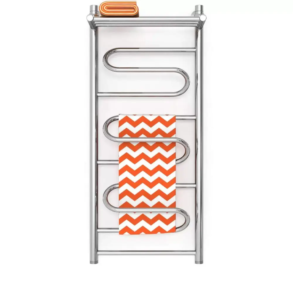Фото 3 Полотенцесушитель водяной с полкой лестница Zigzag WF 40x100 см 1" нержавеющая сталь цвет серебро