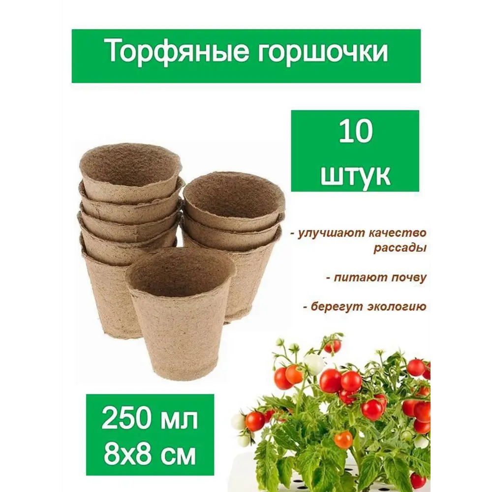 Фото Набор торфяныx горшков Лето 10 шт 8 x 8 см 250 мл Фото Набор торфяныx горшков Лето 10 шт 8 x 8 см 250 мл