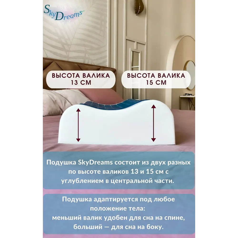 Фото 3 Подушка анатомическая Skydreams S062 40x60 см полиуретановая пена