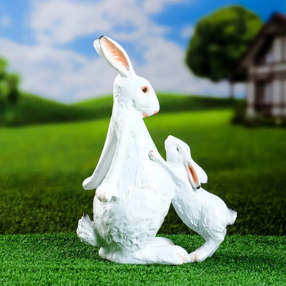 Фото 2 Садовая фигура Зайчиха с зайчонком белый, 24x12x34см Фото 2 Садовая фигура Зайчиха с зайчонком белый, 24x12x34см