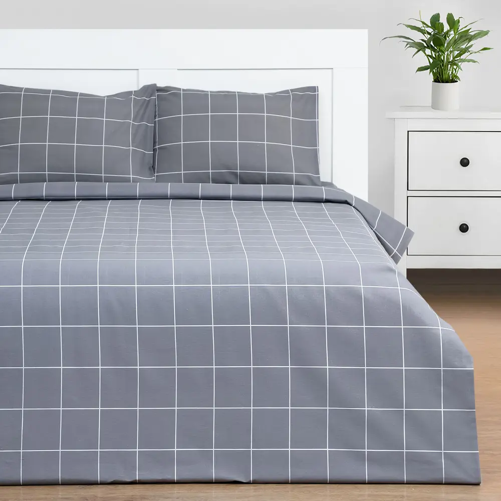 Фото Комплект постельного белья Этель Клетка бязь 1.5-спальный наволочки 50 x 70- 2 шт цвет серый
