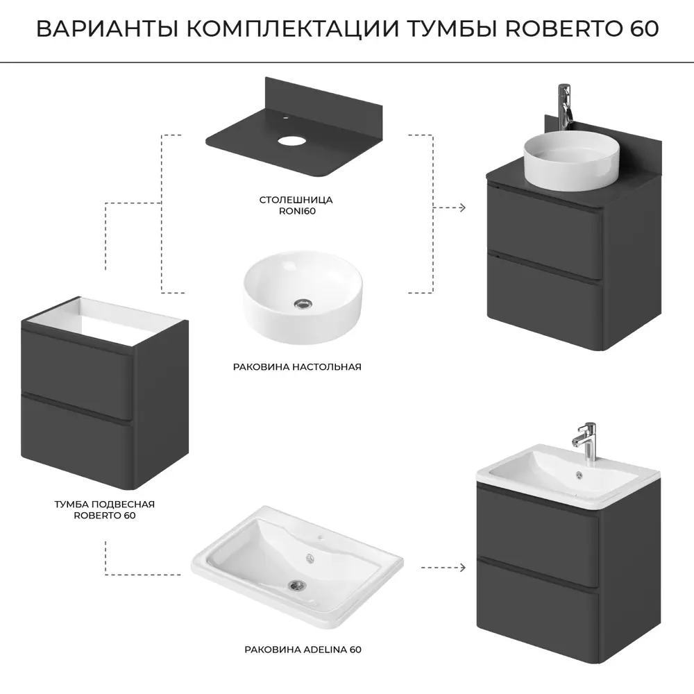 Фото 5 Тумба под раковину подвесная Итана 4657810336155 59.2см цвет темно-серый Фото 5 Тумба под раковину подвесная Итана 4657810336155 59.2см цвет темно-серый
