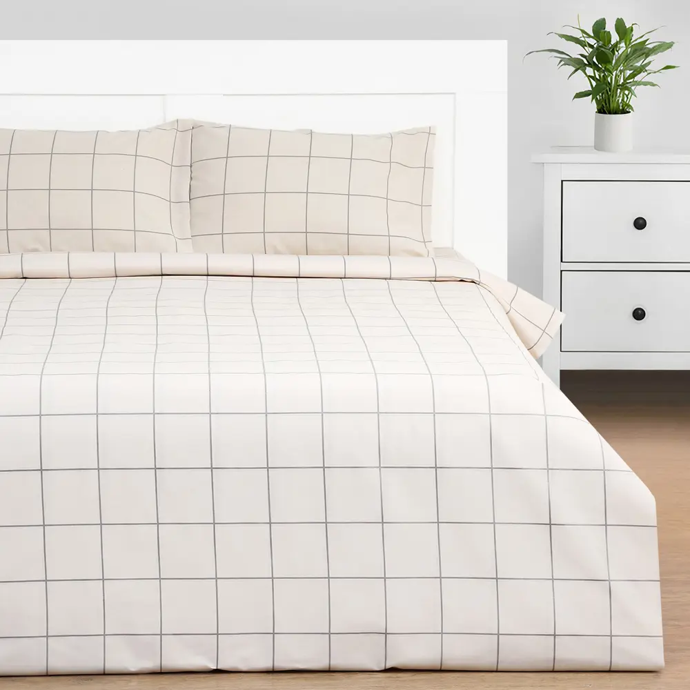 Фото Комплект постельного белья Этель Клетка бязь 2-спальный наволочки 50 x 70- 2 шт цвет бежевый