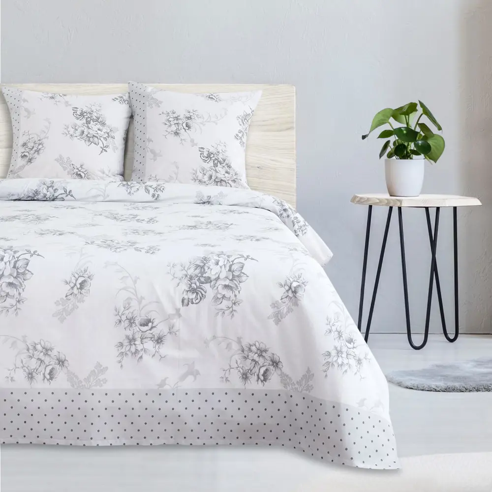 Фото Комплект постельного белья Этель Флорена поплин евро наволочки 70 x 70- 2 шт цвет серый