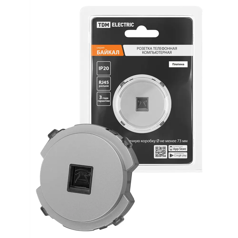 Фото Розетка телефонная встраиваемая Tdm electric Байкал SQ1819-0313 RJ11 цвет платина