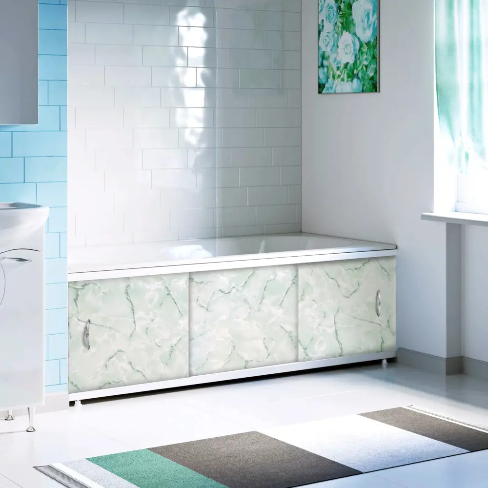 Фото Экран под ванну Alavann Elegant ALV0928006 150 см раздвижной на алюминиевом профиле, 3 дверцы цвет чёрный мрамор Фото Экран под ванну Alavann Elegant ALV0928006 150 см раздвижной на алюминиевом профиле, 3 дверцы цвет чёрный мрамор