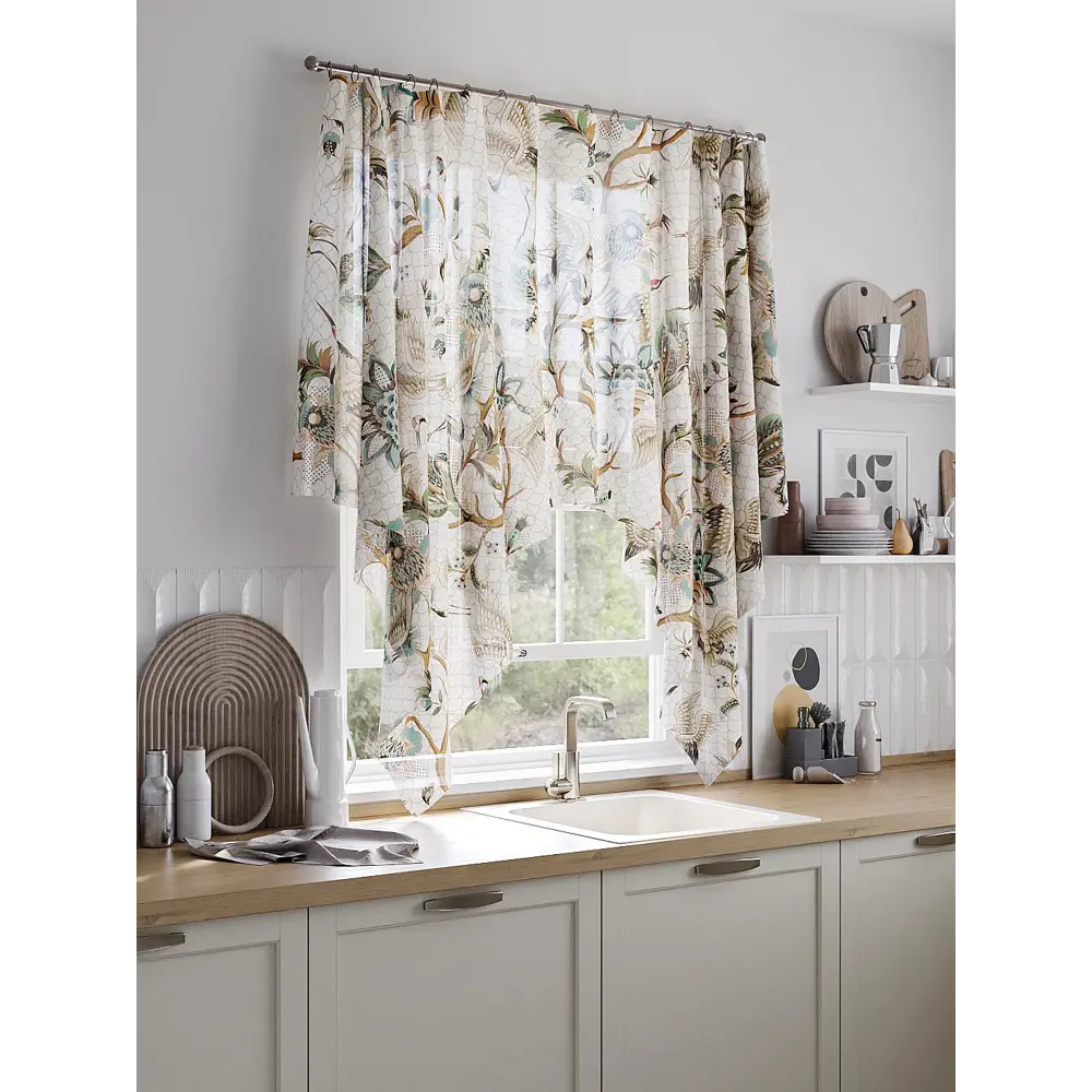 Фото Тюль на ленте At Home Тиленрис 200x145 см вуаль цвет бежевый/зеленый/зеленый AA534350