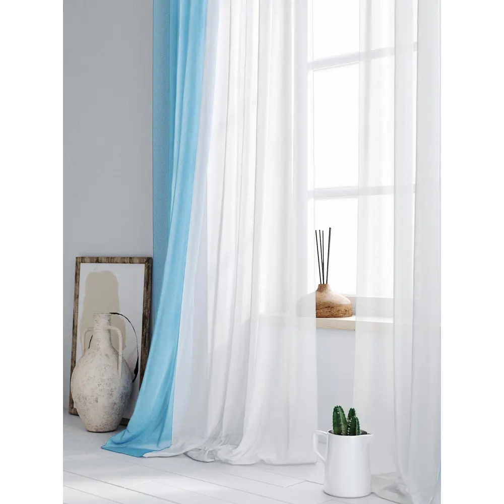 Фото 5 Тюль на ленте At Home Хлои 200x290 см вуаль цвет белый/голубой AA123118-290