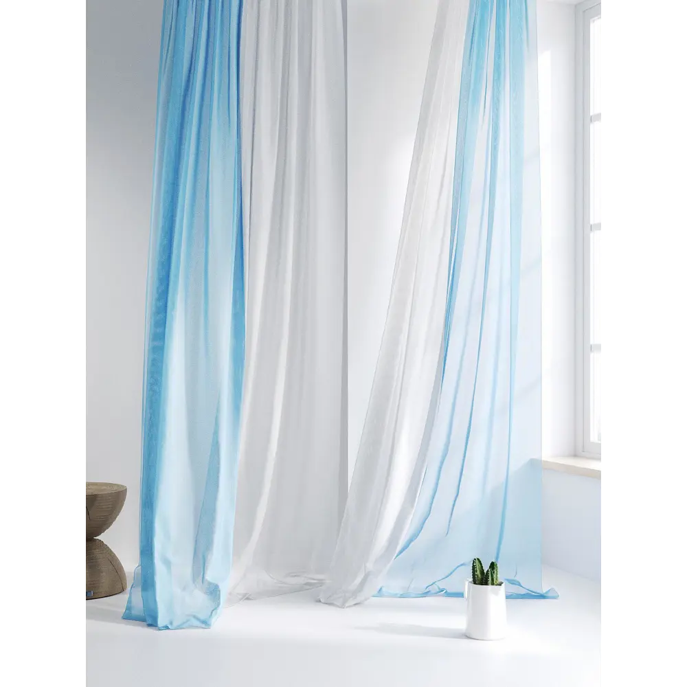 Фото 6 Тюль на ленте At Home Хлои 200x290 см вуаль цвет белый/голубой AA123118-290