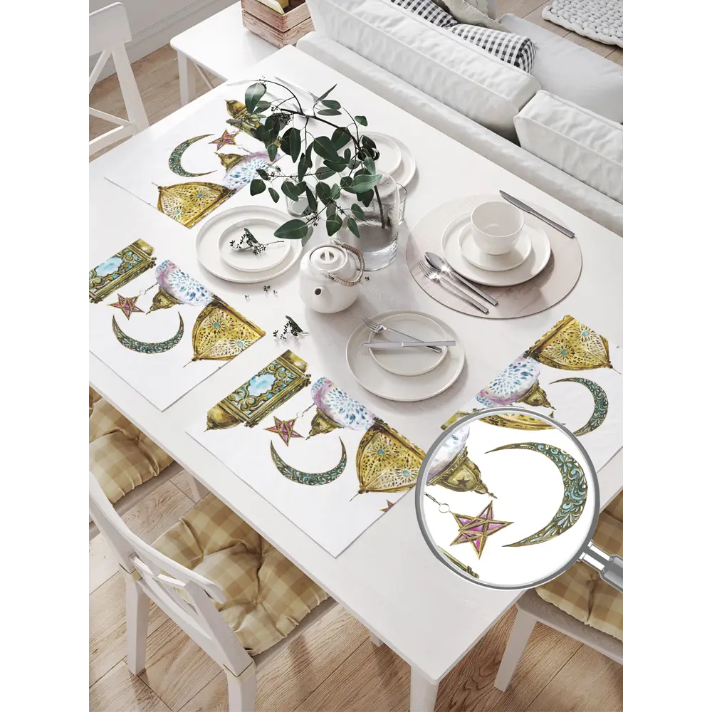 Фото Салфетка под столовые приборы 46х32 см прямоугольные оксфорд цвет хаки 4 шт