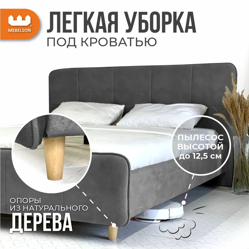 Фото 4 Кровать с основанием Mebelson Грета 182x104x215.5 см велюр цвет серый Фото 4 Кровать с основанием Mebelson Грета 182x104x215.5 см велюр цвет серый