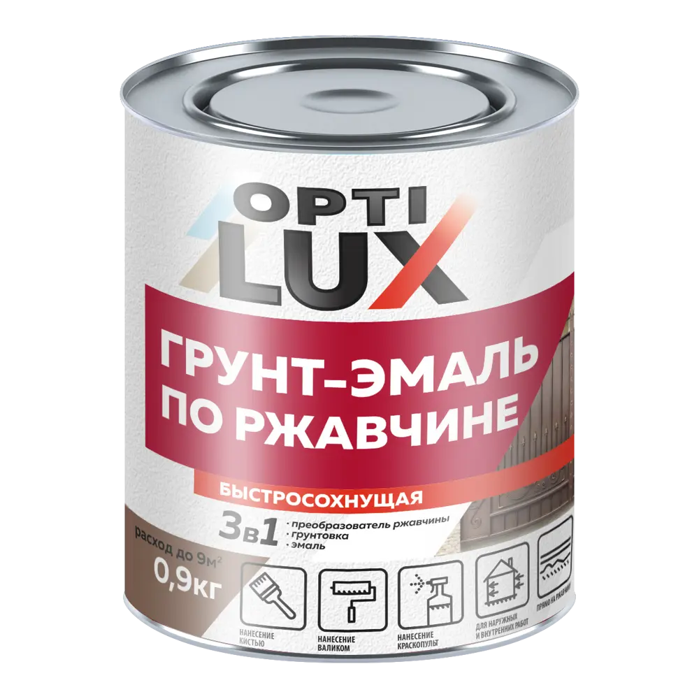 Фото Грунт-эмаль по ржавчине 3 в 1 Optilux быстросохнущая полуглянцевая цвет белая 0.9 кг Фото Грунт-эмаль по ржавчине 3 в 1 Optilux быстросохнущая полуглянцевая цвет белая 0.9 кг