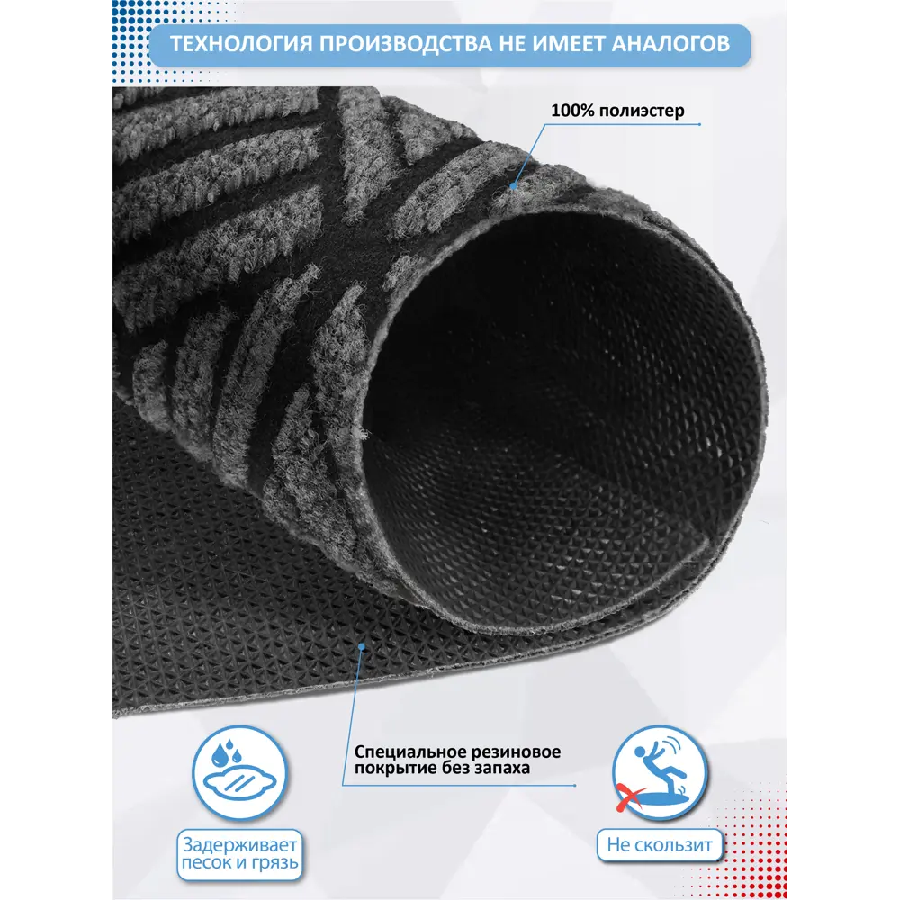 Фото Коврик придверный Shahintex Жаккард ТПР 40х60+40х60 см графит 01 S Набор из 2 штук Фото Коврик придверный Shahintex Жаккард ТПР 40х60+40х60 см графит 01 S Набор из 2 штук