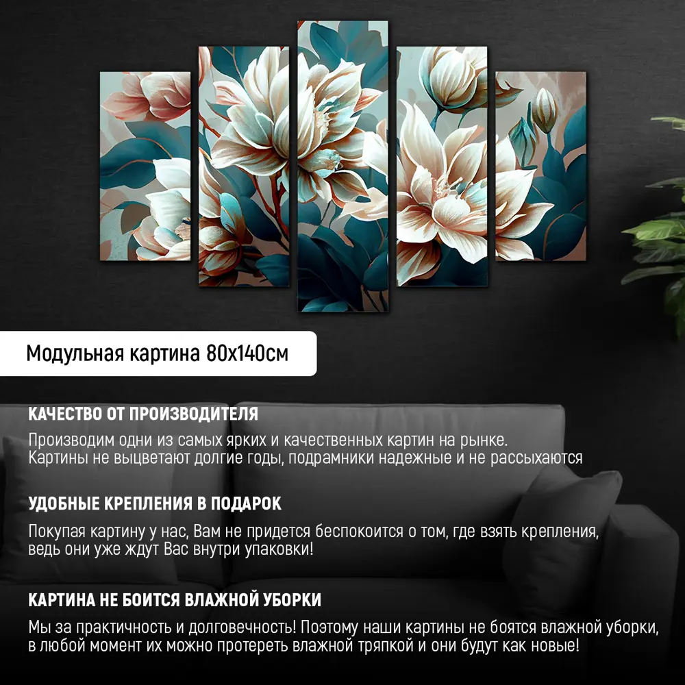 Фото 2 Модульная картина на стену Вдохновение 80x140см MD0339 Фото 2 Модульная картина на стену Вдохновение 80x140см MD0339