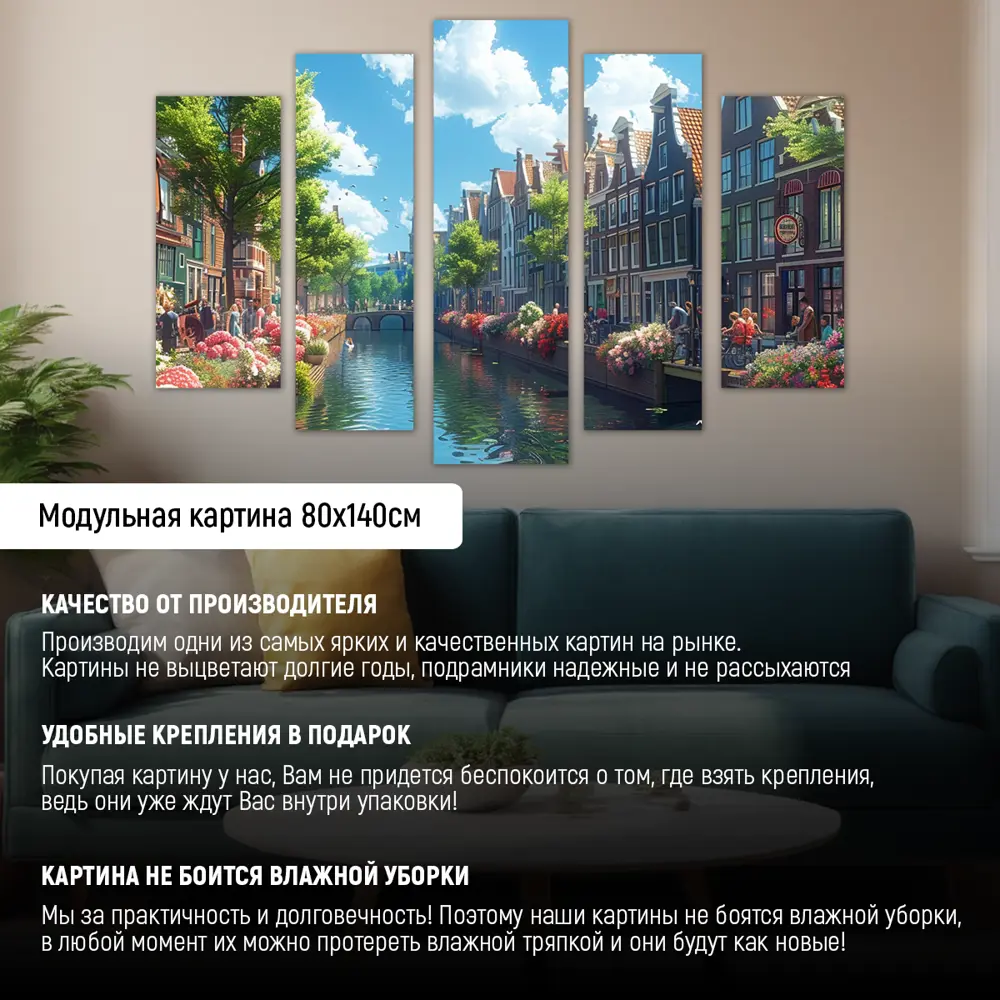 Фото 2 Картина модульная на стену ДоброДаров Река в городе 140x80 см MD0694 Фото 2 Картина модульная на стену ДоброДаров Река в городе 140x80 см MD0694
