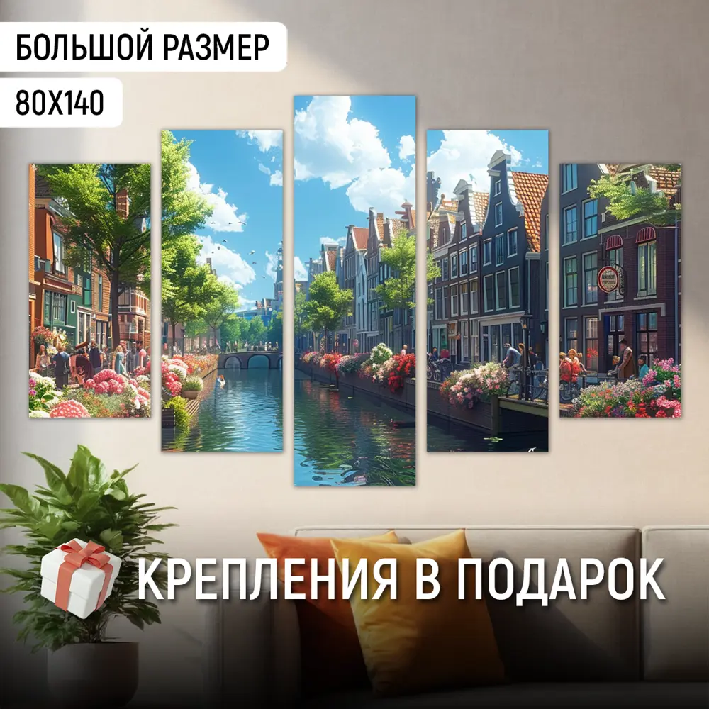 Фото Картина модульная на стену ДоброДаров Река в городе 140x80 см MD0694 Фото Картина модульная на стену ДоброДаров Река в городе 140x80 см MD0694