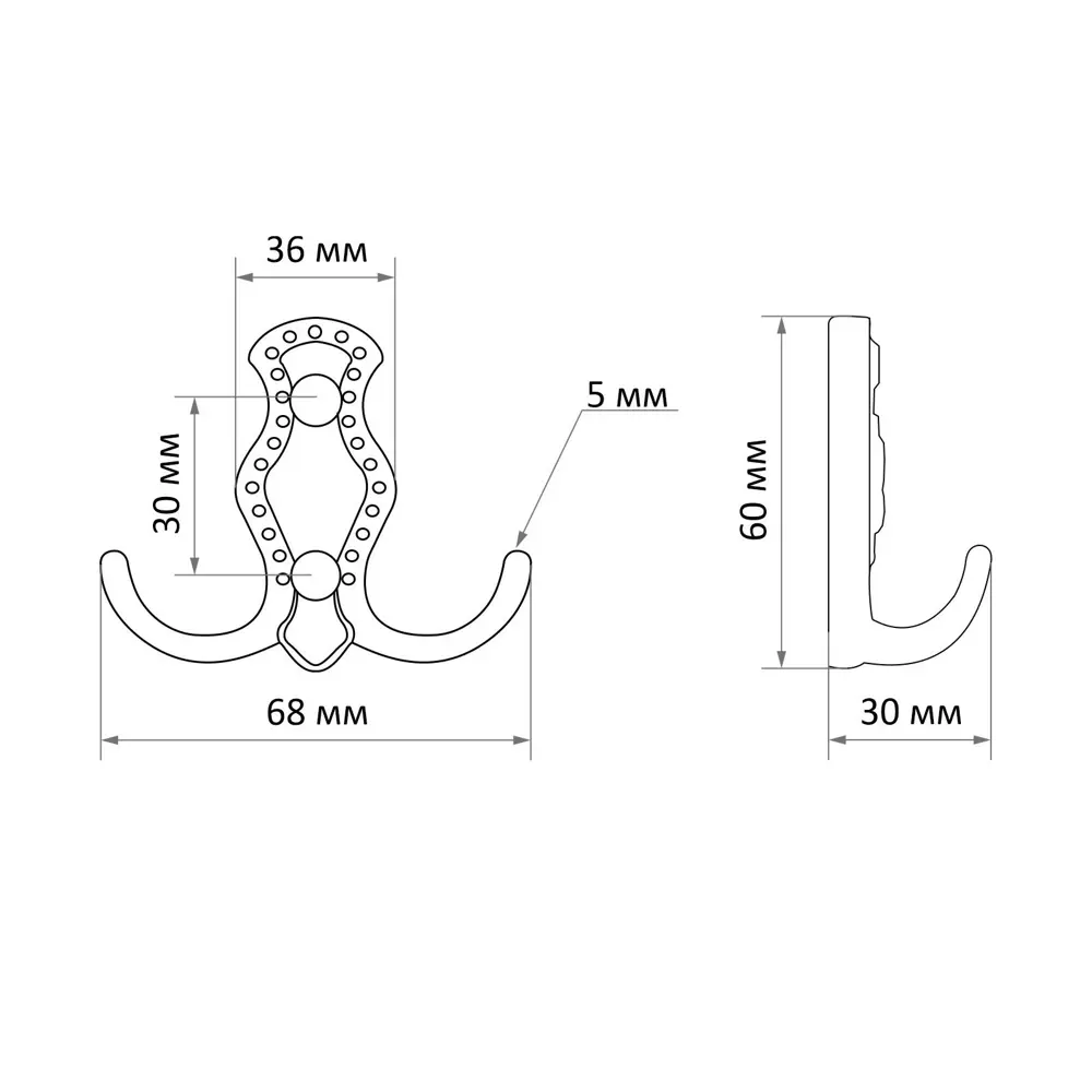 Фото 4 Крючки мебельные Тундра tkd023 двухрожковый золото 4 шт