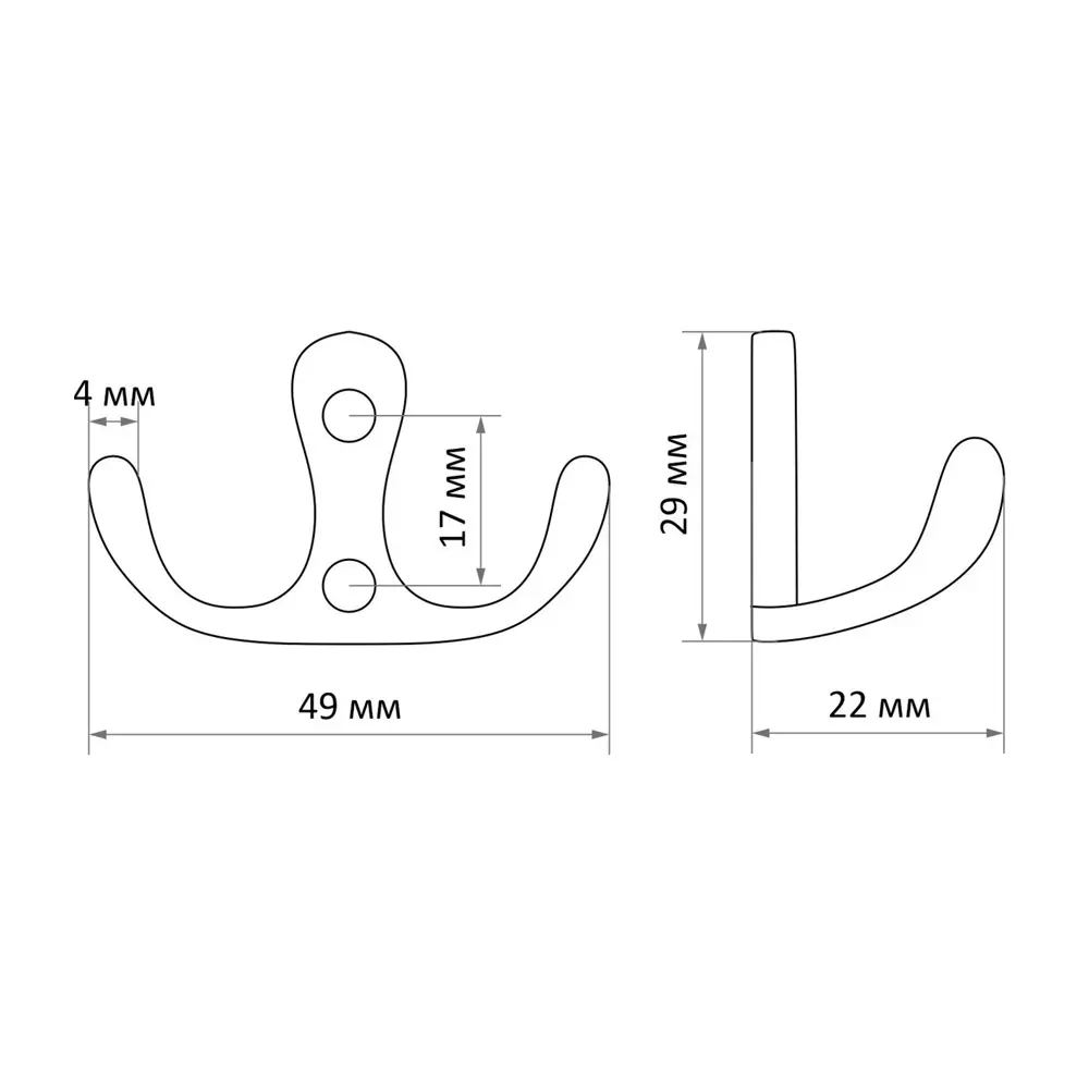 Фото 4 Крючки мебельные Тундра tkd005 двухрожковый медь 5 шт