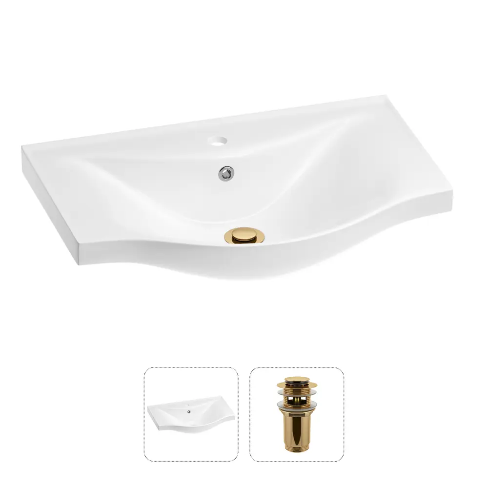 Фото Раковина мебельная Wellsee Bisou 65см с золото донным клапаном 202011425 Фото Раковина мебельная Wellsee Bisou 65см с золото донным клапаном 202011425