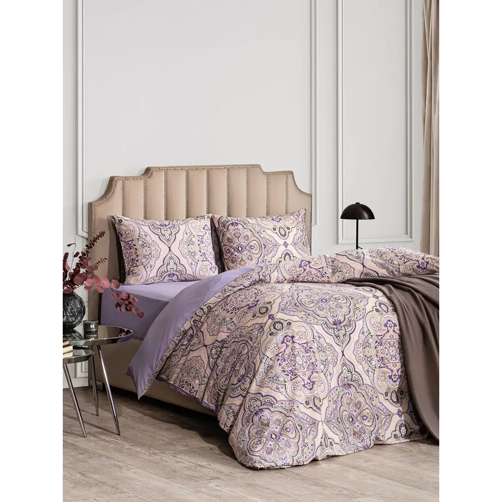Фото 13 Комплект постельного белья Estia eta966365 Аоста перкаль евро наволочки 50x70- 2 шт цвет бежевый, сиреневый