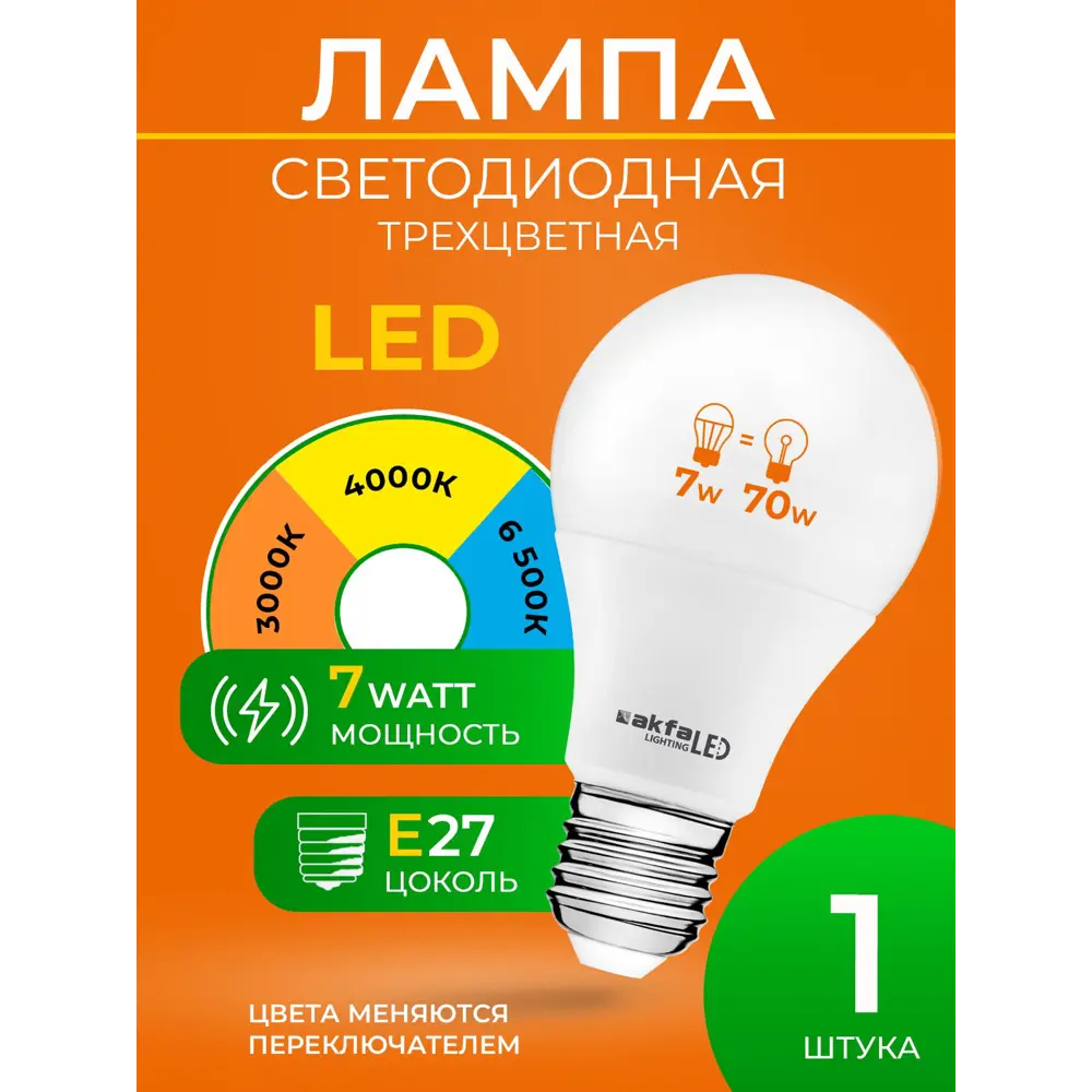 Фото Лампочка светодиодная Akfa lighting Fllbl0727tcsa E27 220 В 7 Вт груша белая 700 Лм нейтральный белый свет Фото Лампочка светодиодная Akfa lighting Fllbl0727tcsa E27 220 В 7 Вт груша белая 700 Лм нейтральный белый свет