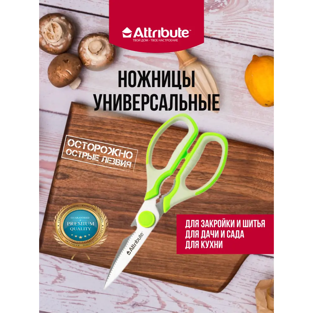 Фото Ножницы Viva универсальные Attribute лезвие 21 см цвет зеленый Фото Ножницы Viva универсальные Attribute лезвие 21 см цвет зеленый