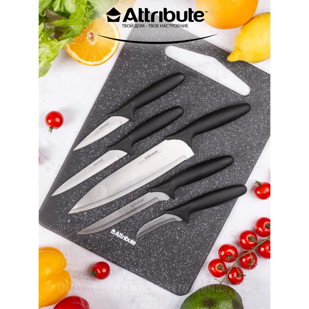 Фото 8 Набор ножей Chef 5 предметов Attribute лезвие 20 см цвет черный Фото 8 Набор ножей Chef 5 предметов Attribute лезвие 20 см цвет черный