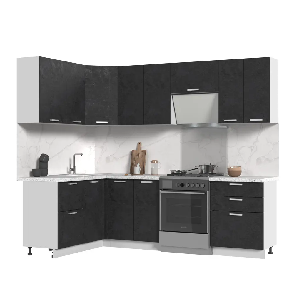 Фото Кухонный гарнитур угловой со столешницей Лён 2.6 см Стендмебель Бетоны 190x217x150 см ЛДСП цвет бетон графит